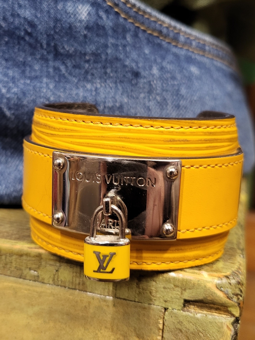 Louis Vuitton Yellow Epi Leather Infinit Cuff Bracelet With Padlock